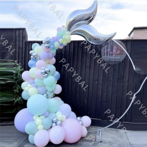 124Pcs Macaron Pink Green Blue Birthday Balloons Arch Garland Kit Mermaid Tail Foil Balloon For Wedding Baby Shower Decoration