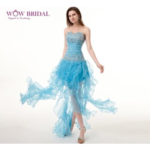 Wowbridal Sexy Asymmetrical Prom Dress 2021 Sweetheart Off the Shoulder Crystal Chiffon Tiered Ruffles Women Party Dress