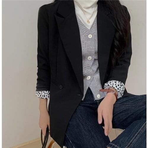 2021 Spring/autumn Womens Blazers White Black Long Sleeve Korean Leopard Patchwork Notched Formal Blazers For Women Formal
