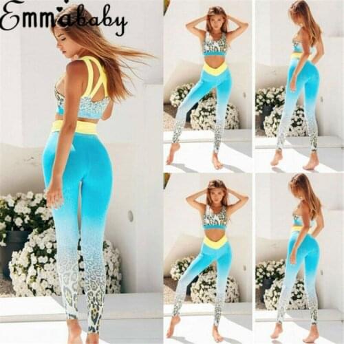 Women Yoga Suit Workout Gym Running Sports Bra Vest+Pants Athletic 2Pcs Set