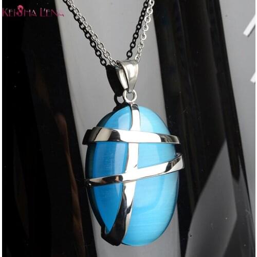 Artificial opal gem Necklace Stainless Steel Chain Necklace for Women Birthday Gift Female Birth Year Necklaces