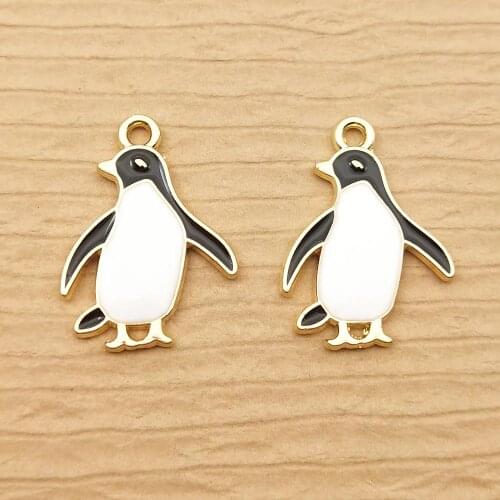 10pcs 17x22mm enamel penguin charm for jewelry making cute earring pendant bracelet necklace charm