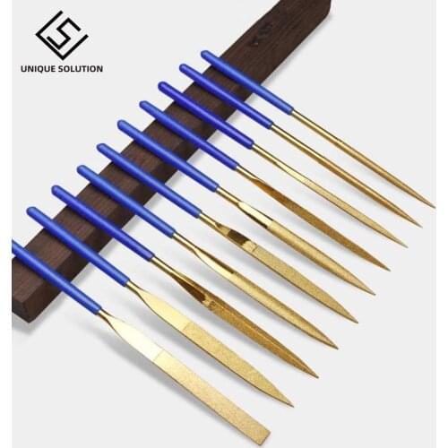 10Pcs 3x140mm Mini Files Titanium Diamond Coating Needle Flat File Set Metal Working Craft Tools Diamond Needle File Set