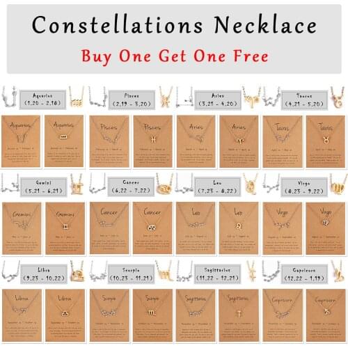 12 Constellation Pendant Necklace A Pair Sold Zodiac Sign Necklace Birthday Gifts With Message Card for Women Girl