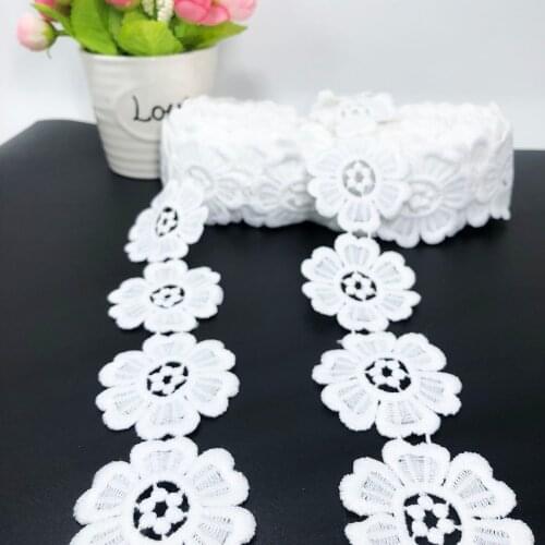 20yard 4.5cm High Quality Milk Silk Embroidery White Flower African Lace Frbirc Ribbon Diy Sewing Trim Wedding Skirt Accessories