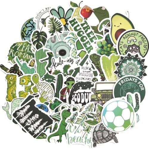50PCS Cartoon Green INS Style Vsco Girl Stickers For Laptop Moto Skateboard Luggage Refrigerator Notebook Laptop Toy Sticker F5