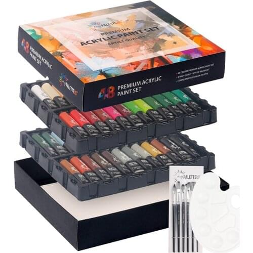 Acrylic Paint, Set of 48 Tubes (22 mL) Art Set for Adults and Kids, Painting on Canvas Panels, River Rocks, Glass, Wood, Fabric