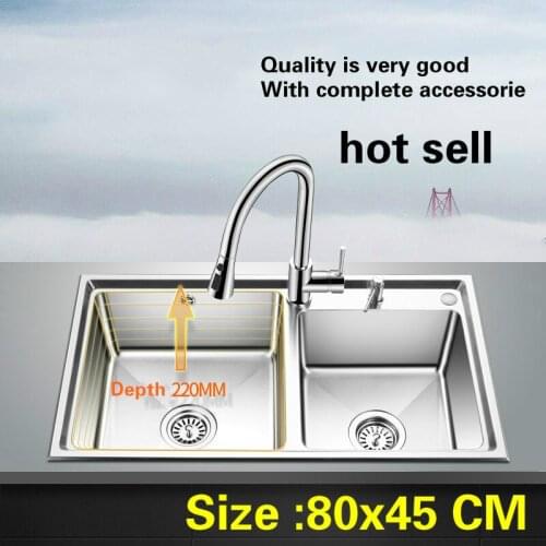 Free shipping Household kitchen double groove sink durable 304 stainless steel hot sell 800x450 MM