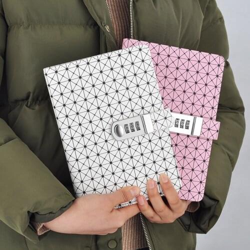 Grid texture pattern password Notebook Agenda with Lock Office Meeting minutes write Notepad Carry Lockable Diary Travel Journal