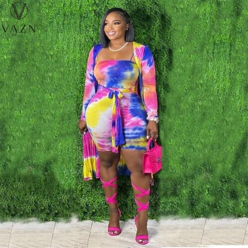 VAZN 2021 INS High Quality Sexy Young Holiday Overalls Full Sleeve X-Long Cloth 1 Piece Bib Playsuits Skinny Women 2 Piece Set