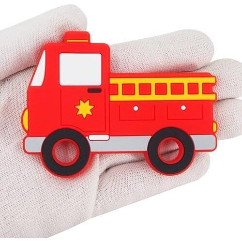 Chenkai 10PCS Fire Truck Shape Silicone Teether BPA Free Baby Sensory Pacifier DIY Infant Necklace Pendant Teething Chewing Toy