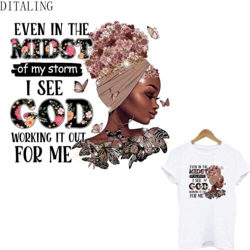 Black Afro Girl Patch On Clothing Fashion Girl Thermal Sticker Heat Transfer Patch DIY T-Shirt Washable Iron On Decals Appliqued