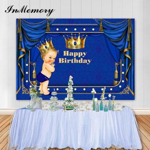 Inmemory Royal Prince Photography Background Gold Crown Curtain Boys Newborn Baby Shower 1st Birthday Party Backdrop Photocall