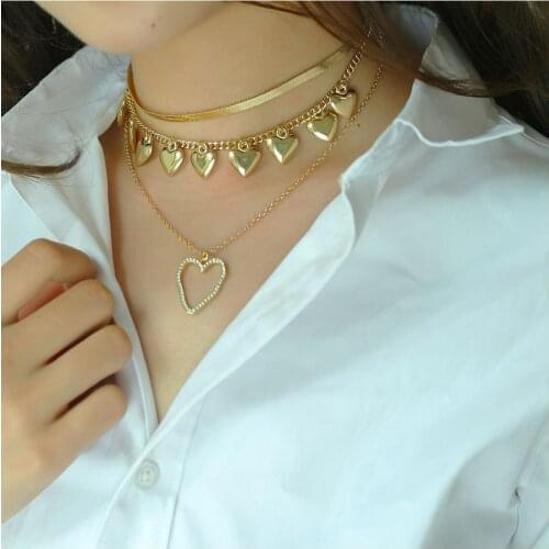 HaHaGirl Bohemian Gold Color Heart Hollow Pendant Necklace For Women Simple Metal Multi-Layer Chain Necklace 2021 New Jewelry