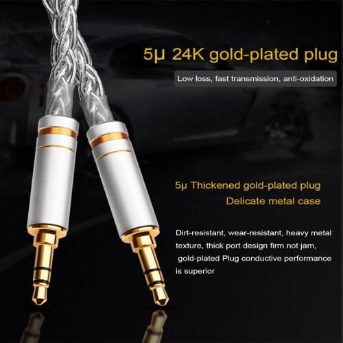 Hifi Pure Siver 3.5mm Aux Cable Hi-end 3.5 jack Car Headphone Speaker Wire Line Aux CordSpeaker