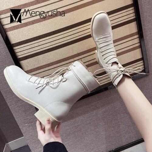 Ins cut-out riding bottes female lace up zipper pu knight botas chunky med high heels shoes women solid tacones mid-calf boots