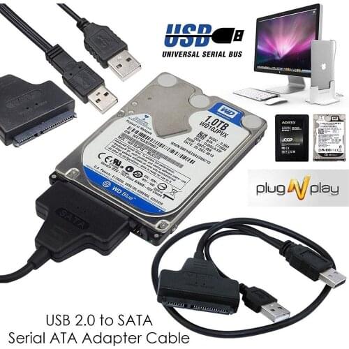 Cable With Extra USB Power Cable For 2.5 Inch SATA Laptop HDD SSD External Hard Drive Converter USB 2.0 to 22 Pin SATA Adapter