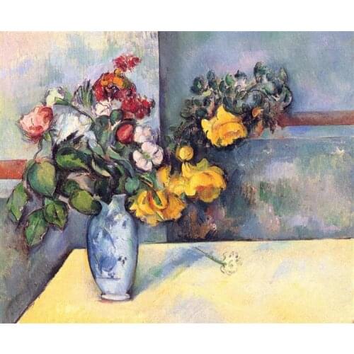 Oil Painting Still Life Flowers in a Vase, 1888 by Paul Cezanne Floral Paintings Reproduction on Canvas Art Pictures Handmade