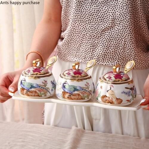 Ceramic Seasoning Jar Kitchen Supplies Spice Container Salt Shaker Oil Can Vinegar Pot Seasoning Box Combination Set Spice Jar