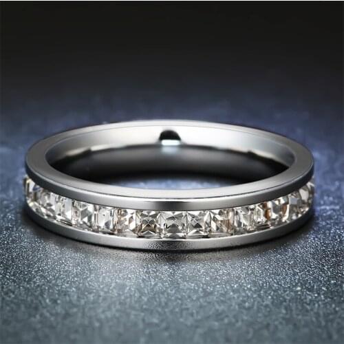 MOREDEAR 4MM Titanium High Quality CZ Stone Ring Rose Gold Wedding Ring For Engagement Gift