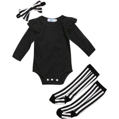 Cute 3Pcs Baby Girls Clothes Set Fall Cotton Newborn Baby Girl Romper+Long Socks+Headband 2018 New Bebes Girls Clothing Outfits