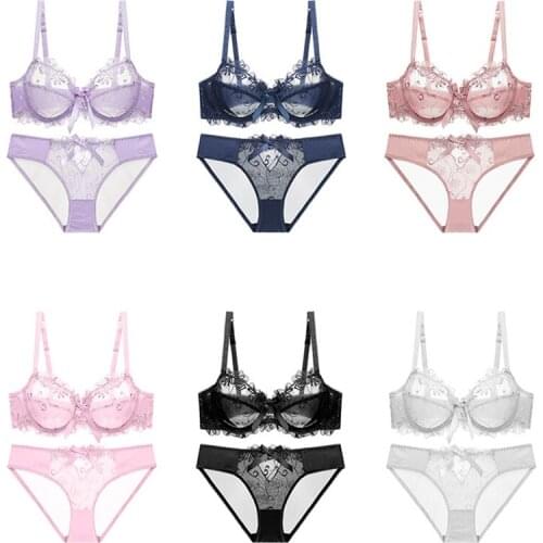 Sexy Womens Underwear Set Transparent Lace Push-up Bra and Panty Sets Female Brassiere Embroidery Lingerie Set