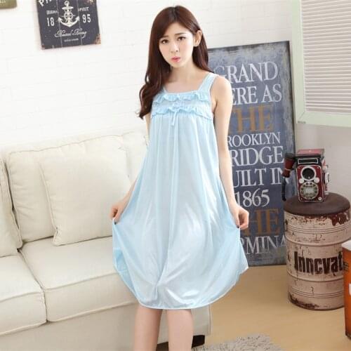 Summer long silk nightgown nightdress for women plus size ladies lingerie pajama maternity sleepwear pregnant nightwear robes
