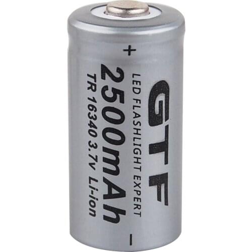 GTF 16340 Li-ion Battery 3.7V 2500mAh 16340 Lithium Rechargeable Batteries 3.7V CR123A CR123 for Laser Pen LED Flashlight Cell