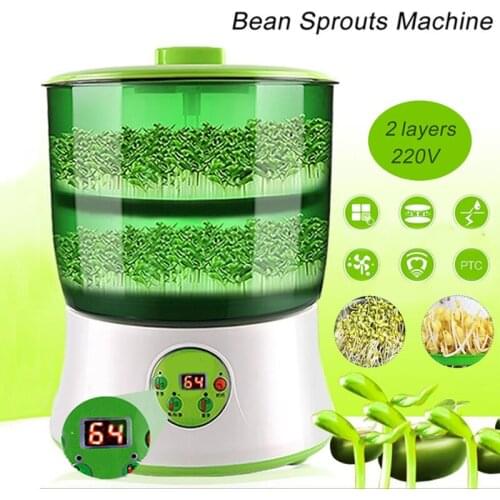 220V Digital Display Bean Sprouts Machine 2 Layers Automatic Housemade DIY Sprout Green Seeds Growing Bean Sprouts Machine