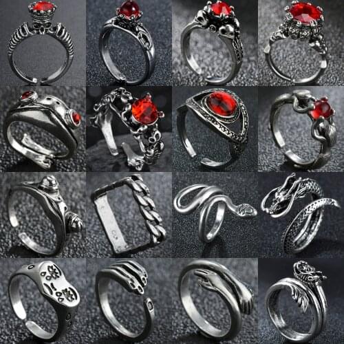 Fashion Cute Frog Ring/Crying Face Tears Ring/Vintage Snake Dragon Rings/Joint Skull Ring Open Cartoon Creative Finger Rings
