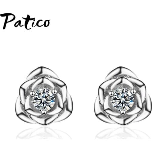 Fashion Women 925 Sterling Silver Flower Metal Cubic Zircon Design Stud Earrings Korean Concise Jewelry Piercing Brinco