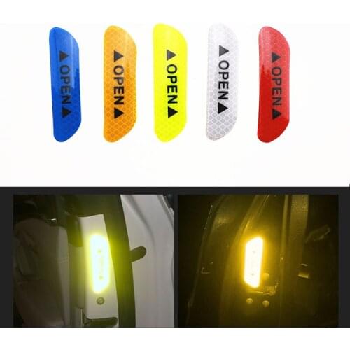 4pcs / set Car Door Stickers Universal Safety Warning Sign OPEN High Reflective Tape motorcycle bike Helmet Sticker