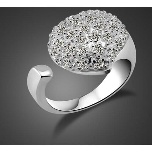 New fashion heart-shaped zircon ring. Solid 925 sterling silver woman ring adjustable size charm ladies ring. Silver jewelry