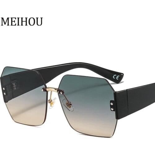 Pink Gradient Big Sunglasses Women Fashion Brand Designer Rimless Oversized Sun Glasses Lady New Luxury Eyewear oculos de sol