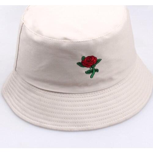 New Fashion Women Ladies Rose Embroidery Bucket Hats Girls Flower Hat Outdoor Sun Hats Black White Yellow
