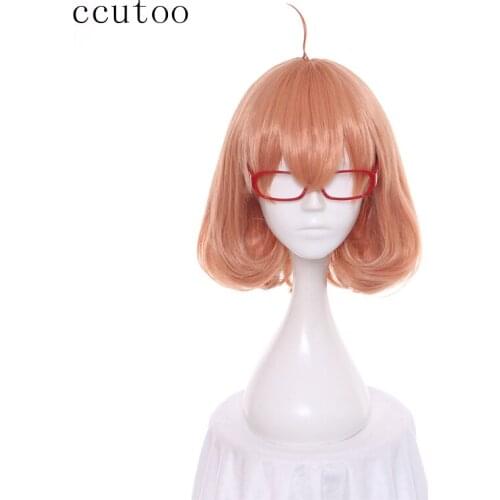Ccutoo Kyokai no Kanata Kuriyama Mirai Short Orange Pink Synthetic Cosplay Hair Wig +Red Glasses