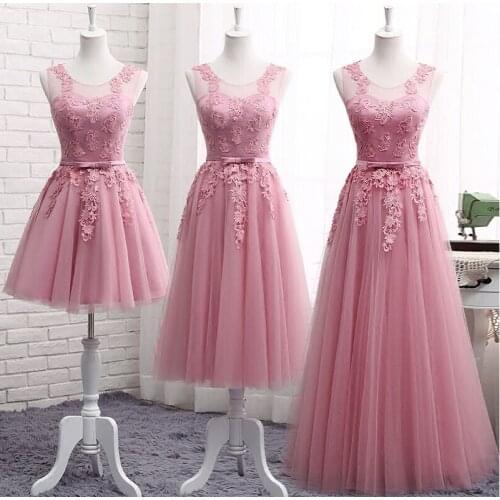 Dusty Pink Bridesmaid Dresses Long Sleeveless Lace Appliques cheap Formal Prom Party Dresses Vestidos De Noiva Robe De Mariage