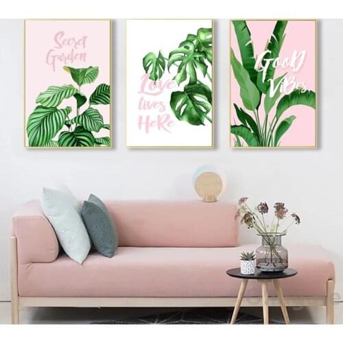Nordic Ins Green Decorative Painting Small Fresh Pink Poster Sofa Background Wall Painting Bedroom Bedside Art Canvas Painting