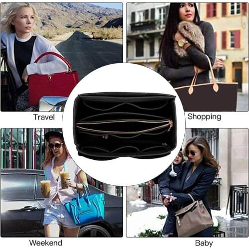 Cosmetic Portable Tote Organizer With Detachable Pocket Make Up Shaper Zipper Travel Felt Insert Bag Pouch Inner Purse Storage