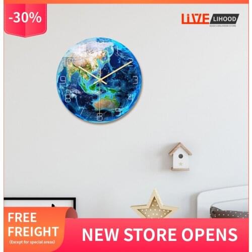 3D Luminous Earth Wall Clock Acrylic Mute Movement Earth Wall Clock Study Room Bedroom Living Room Home Decoration Wall Clock