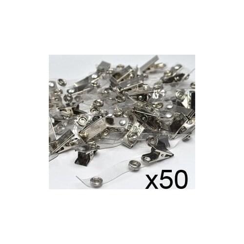 Pack of 50 Pcs Metal Clips with Clear Vinyl Straps/snaps for Id Badge Holder