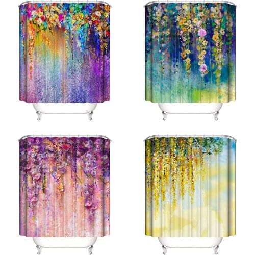 Waterproof Floral Shower Bathroom Curtain Flower Print Durable Waterproof Bath Curtain Creative Decorative Bath Shower Curtains