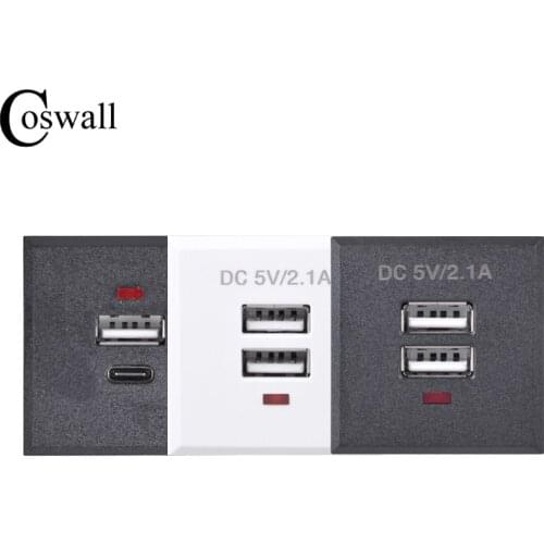 COSWALL Quality Snap-in Embedded USB & Type C / Dual USB Charging Outlet Module For Table Socket 2.1A Maximum With LED Indicator