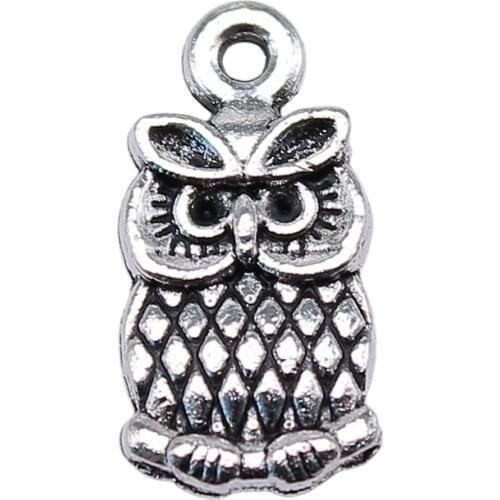 WYSIWYG 20pcs 15x7mm 2 Colors Antique Silver Color Antique Bronze Small Size Owl Charms Small Owl Charms Double Sided Owl Charms