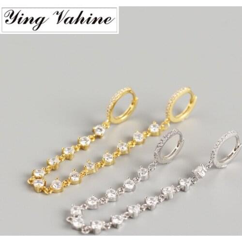 Ying Vahine 100% 925 Sterling Silver Small Zircons Long Tassel Pendant Drop Earrings for Women