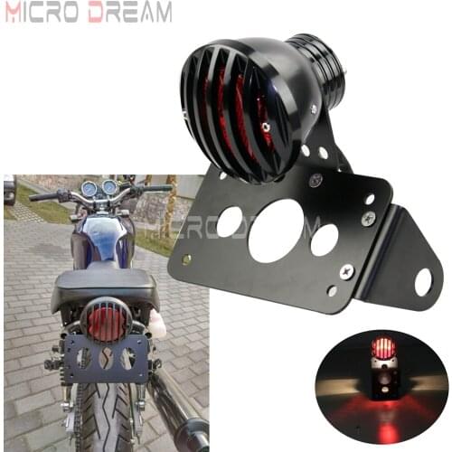 12V 20W Motorcycle Black Grill Taillights for Harley Chopper Cafe Racer Custom Brake Rear Stop Tail Light w/ License Plate Lamp