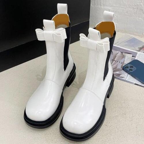 New Luxury Chelsea Boots Women Ankle Boots Bow Winter Shoes Platform Ankle Boots Slip On Chunky Heel Bv Boot Brand Designer