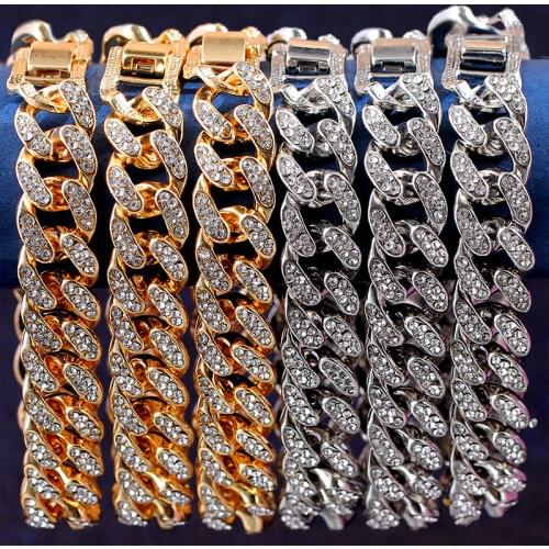 Flatfoosie Bling Rhinestone Cuban Chain Bracelet For Women Gold Silver Color Iced Out Link Chain Bracelet Street Hip Hop Jewelry