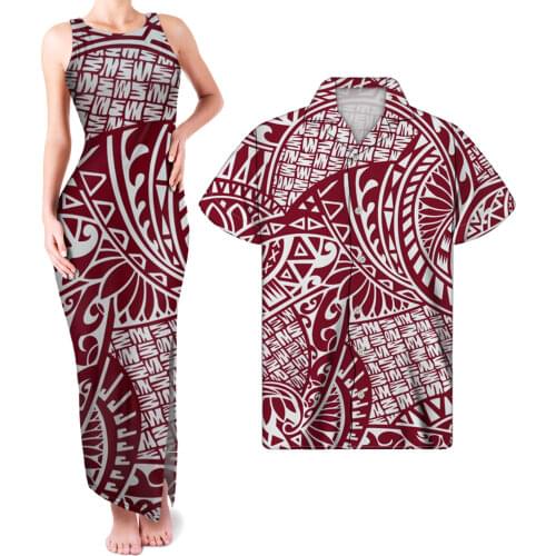HYCOOL tribal stripe print polynesian SEXY sleeveless bodycon red maxi party dresses custom your image plus size couple clothes