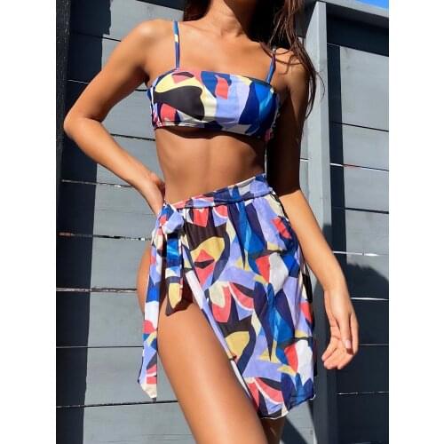ZTVitality Print Three-piece Suit Bikinis Sexy Bikini 2021 New Arrival Padded Bra Mesh Bandage Swimsuit Female Swimwear Women
